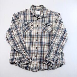 Katin Mens Large Plaid Flannel Button Down Shirt Blue Orange Cotton